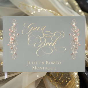 Rose Border & Heart Monogram - Sage Guest Book