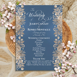 Rose Border on Blue - Wedding Programme