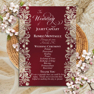 Rose Border on Burgundy - Wedding Programme