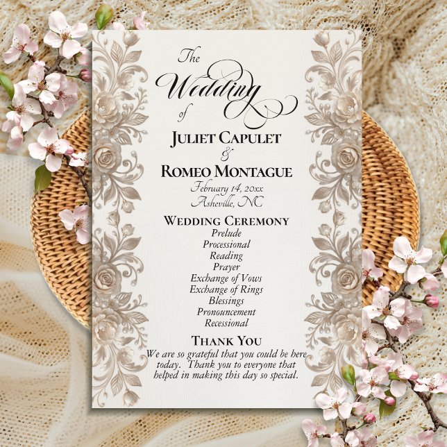 Rose Border on Cream - Wedding Programme (Creator Uploaded)