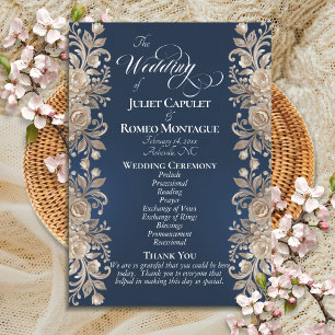 Rose Border on Dark Blue - Wedding Programme