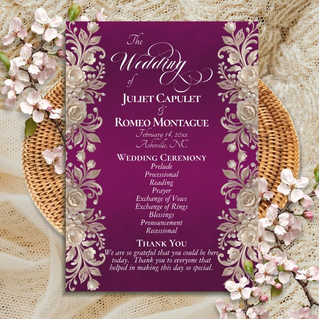 Rose Border on Plum - Wedding Programme (Creator Uploaded)