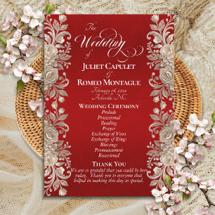 Rose Border on Red - Wedding Programme