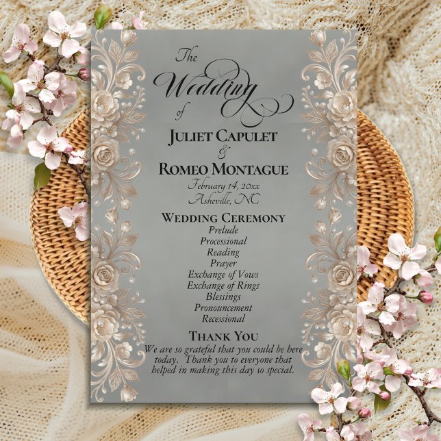 Rose Border on Sage - Wedding Programme (Creator Uploaded)