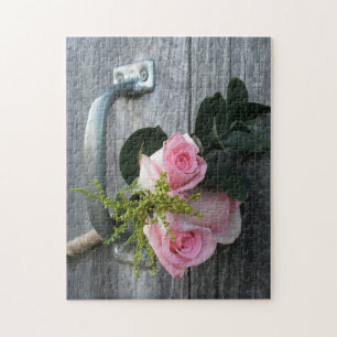 Rose Bouquet Barn Wood Rustic Floral Photography Jigsaw Puzzle