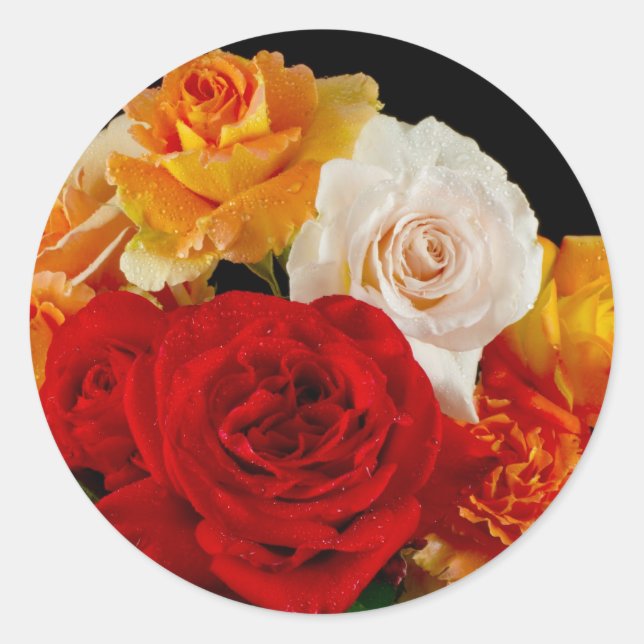 Rose Bouquet Classic Round Sticker (Front)