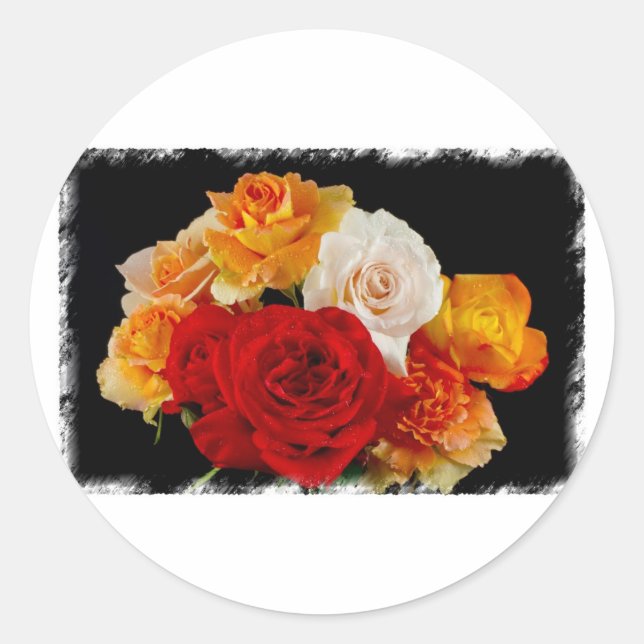 Rose Bouquet Classic Round Sticker (Front)