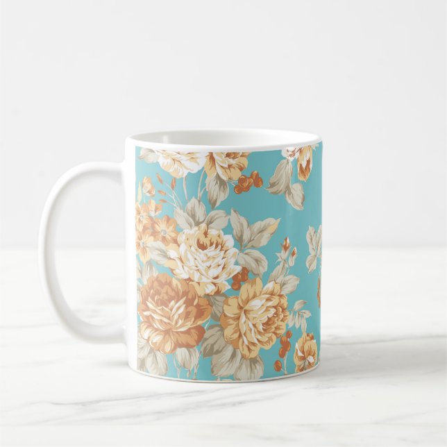 Rose bouquet design Seamless pattern with White ba Coffee Mug (Left)