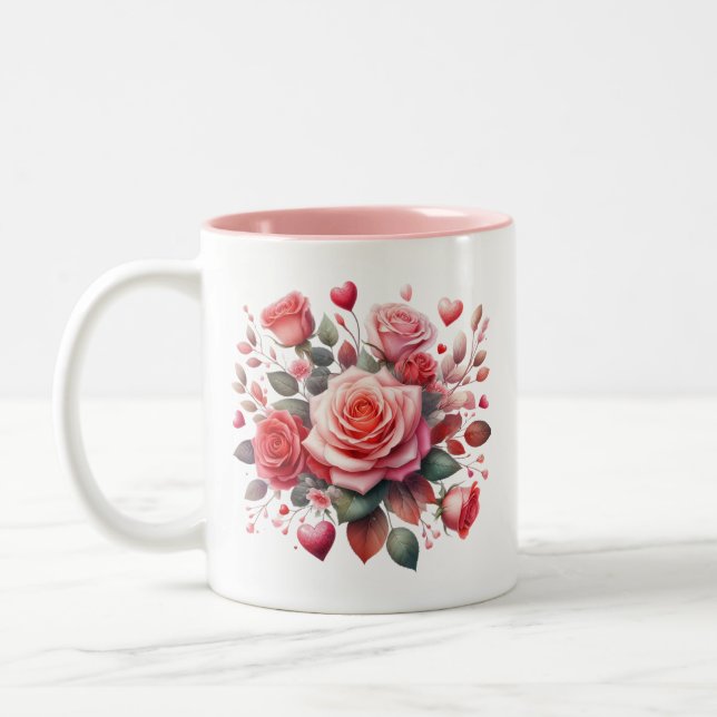 Rose Bouquet Floral Design-62103 Two-Tone Coffee Mug (Left)