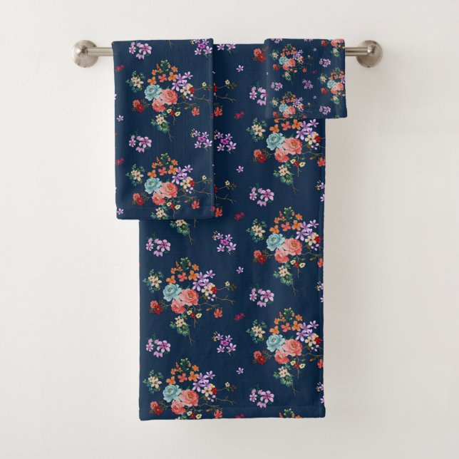 Rose Bouquet Floral Pattern Bath Towel Set (Insitu)