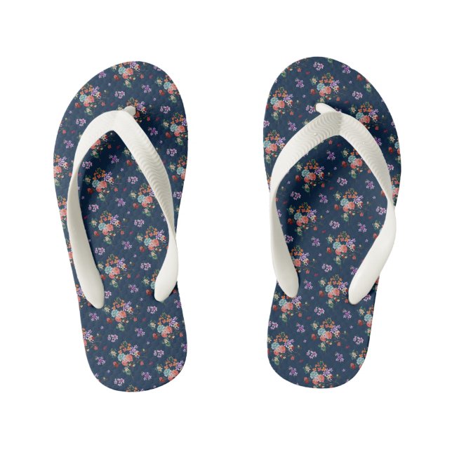 Rose Bouquet Floral Pattern Kid's Jandals (Footbed)