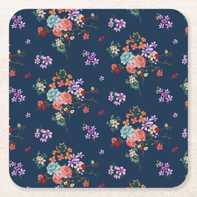 Rose Bouquet Floral Pattern Square Paper Coaster (Front)