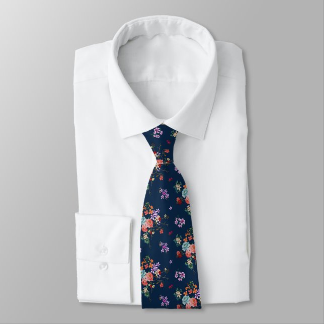 Rose Bouquet Floral Pattern Tie (Tied)