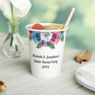 Rose Bouquet Gender Reveal Paper Cups