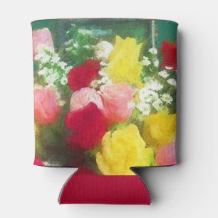 Rose Bouquet Painting - Cute Original Flower Art Can Cooler