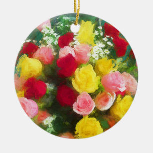 Rose Bouquet Painting - Cute Original Flower Art Ceramic Tree Decoration