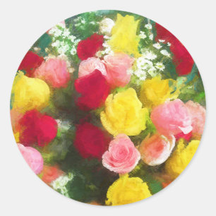 Rose Bouquet Painting - Cute Original Flower Art Classic Round Sticker