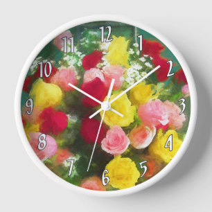 Rose Bouquet Painting - Cute Original Flower Art Clock