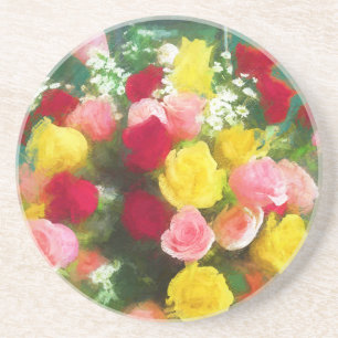 Rose Bouquet Painting - Cute Original Flower Art Coaster