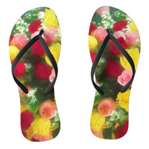 Rose Bouquet Painting - Cute Original Flower Art Jandals