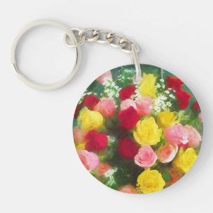 Rose Bouquet Painting - Cute Original Flower Art Key Ring