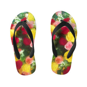 Rose Bouquet Painting - Cute Original Flower Art Kid's Jandals