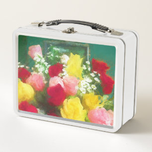 Rose Bouquet Painting - Cute Original Flower Art Metal Lunch Box