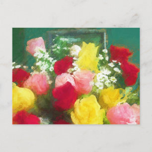 Rose Bouquet Painting - Cute Original Flower Art Postcard