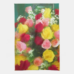 Rose Bouquet Painting - Cute Original Flower Art Tea Towel