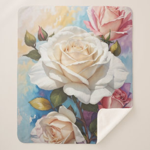 Rose Bouquet Painting Design Sherpa Blanket