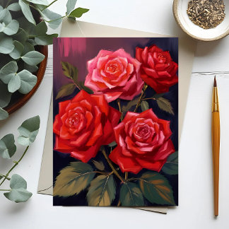 Rose Bouquet | Red Floral Watercolor Painting Card