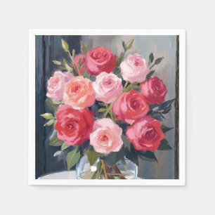 Rose Bouquet   Red Floral Watercolor Painting Napkin
