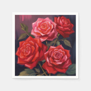Rose Bouquet Red Floral Watercolor Painting Napkin