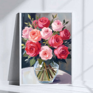 Rose Bouquet   Red Floral Watercolor Painting Poster