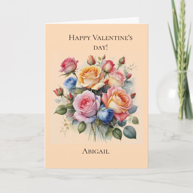 Rose bouquet Valentine's day card for her  (Front)