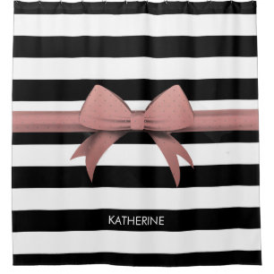 Rose Bow and Stripes Shower Curtain