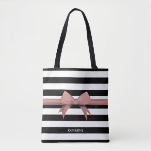 Rose Bow and Stripes Tote Bag