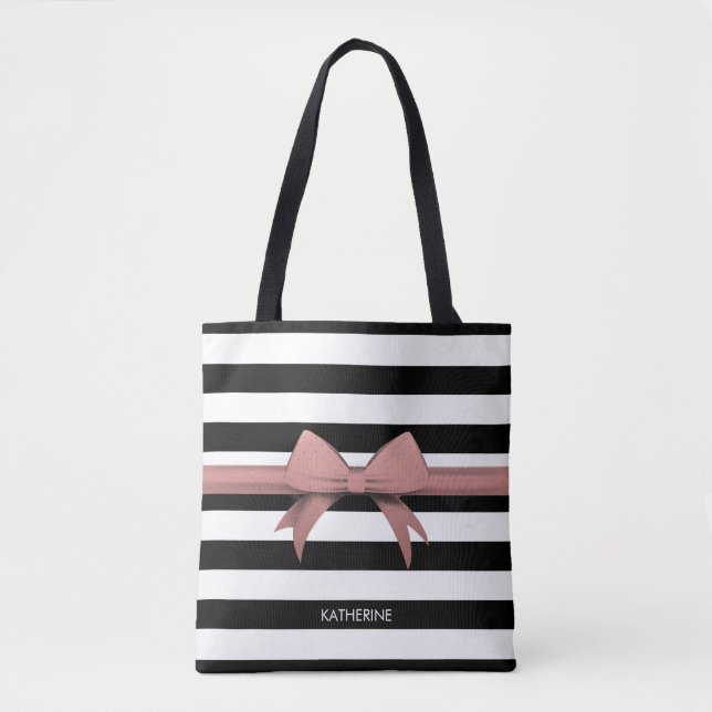 Rose Bow and Stripes Tote Bag (Front)