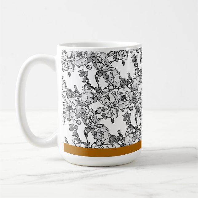Rose Branch Grey Scale Custom Coffee Mug (Left)