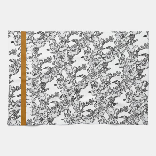 Rose Branch Grey Scale Personallzed Tea Towel (Horizontal)