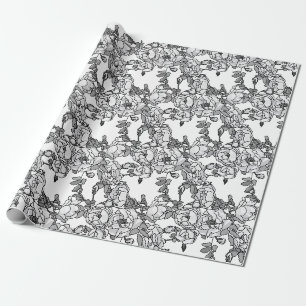 Rose Branch Grey Scale Wrapping Paper