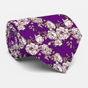 Rose Branch Purple Pink Neck Tie