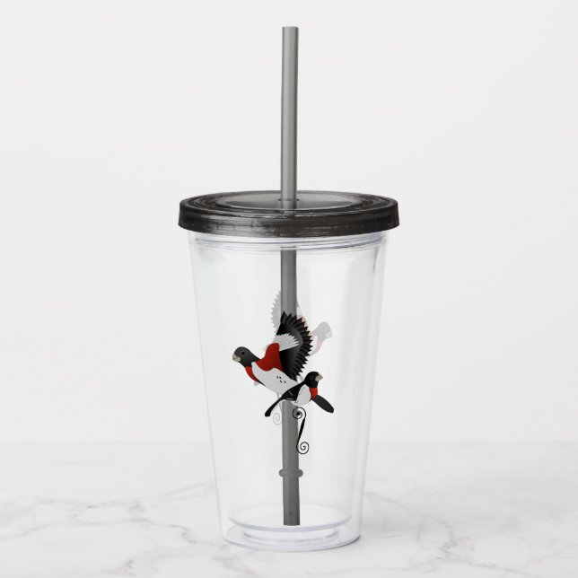 Rose Breasted Grosbeak Cardinal Bird Acrylic Tumbler (Front)