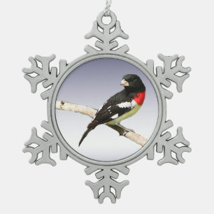 Rose-Breasted Grosbeak Snowflake Pewter Christmas Ornament