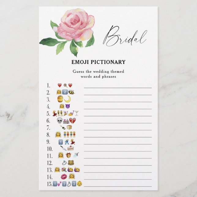 Rose - bridal shower emoji pictionary game (Front)