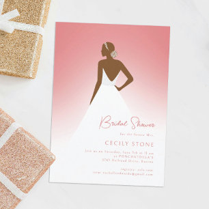 Rose & Brown Couture Wedding Dress Bridal Shower Invitation