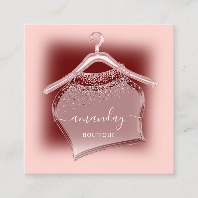 Rose Burgundy Fashion Boutique Shop Cloth Hanger Square Business Card (Front)