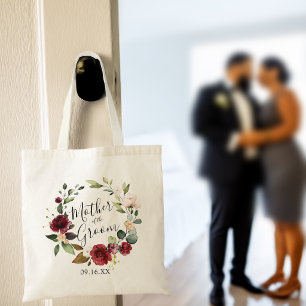 Rose Burgundy Floral Wreath Mother of the Groom Tote Bag