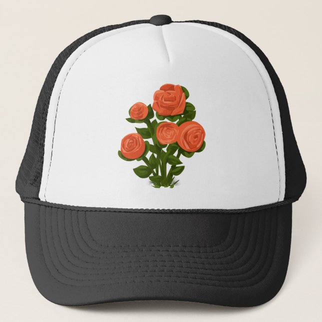 Rose Bush Roses Orange Flowers Rose Garden Floral. Trucker Hat (Front)