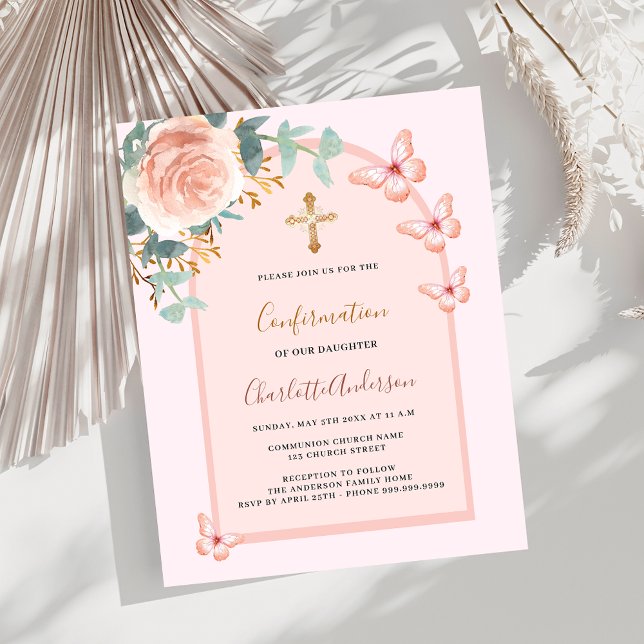 Rose butterflies floral Confirmation invitation (Creator Uploaded)